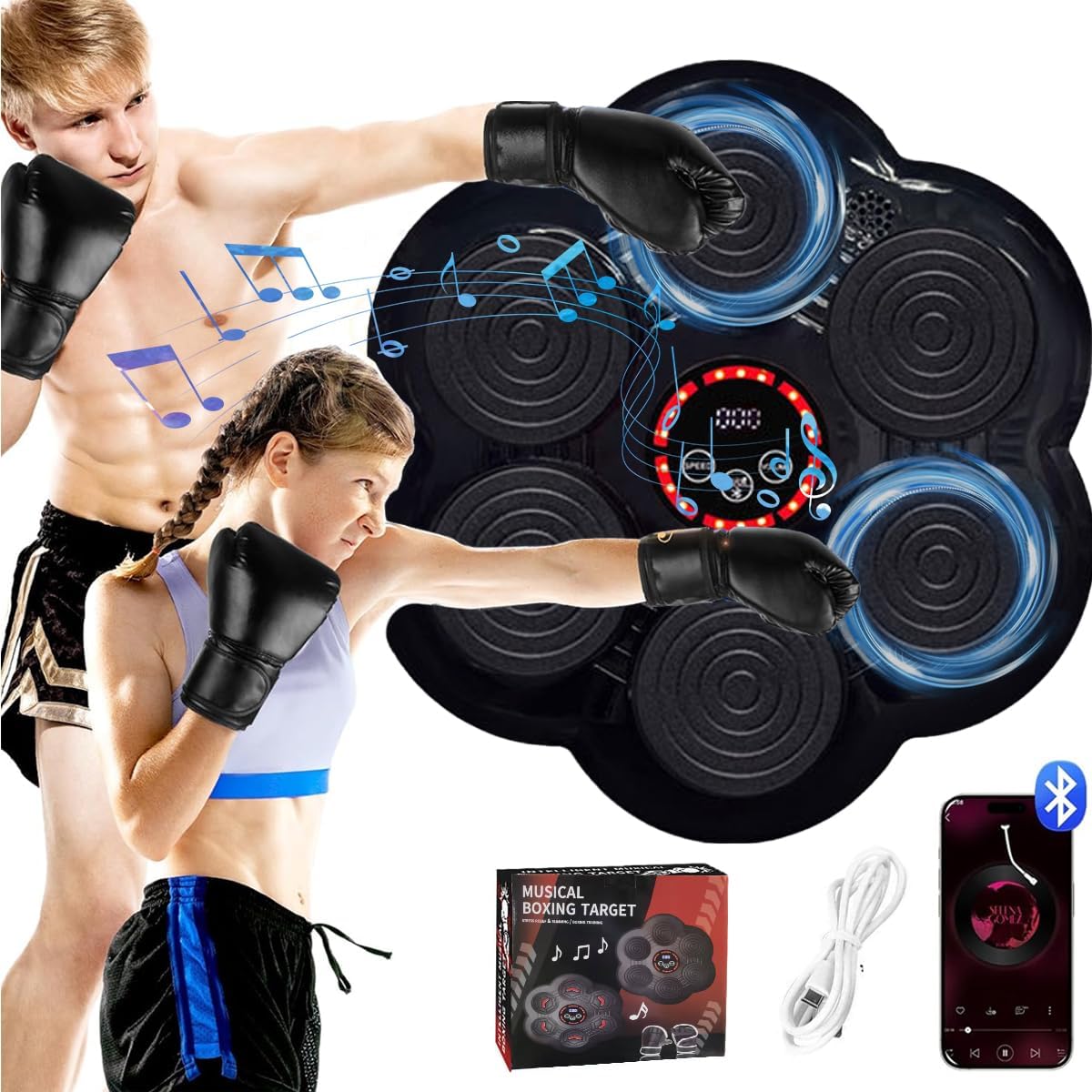 LucZeng Máquina de Boxe de Música Inteligente, máquina de boxe de Bluetooth, alvo de boxe inteligente montado na parede, alvo de parede de reação de boxe para crianças e adultos em casa academia