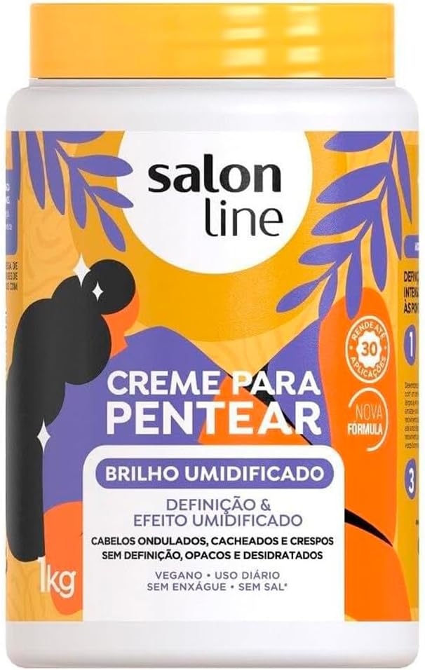 Salon Line, Creme de Pentear, Brilho Umidificado, Vegano - Cabelos Ondulados, Cacheados e Crespos, 1 Kg