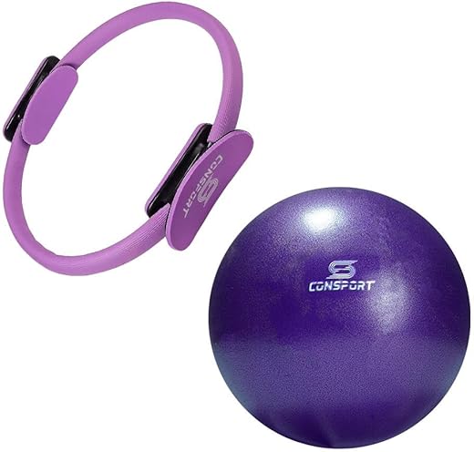 Kit Anel Tonificador Arco Pilates + Overball Bola Ginástica - Roxo