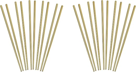 Helen's Asian Kitchen Pauzinhos dourados de aço inoxidável, conjunto de 10 pares