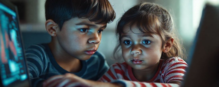 Crianças vendo internet